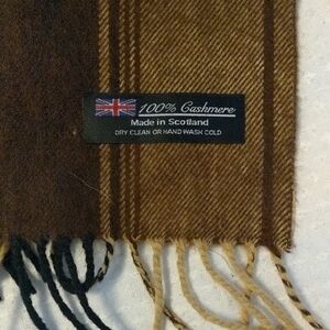 100% Cashmere Brown Plaid Scarf - Made in Scotland
